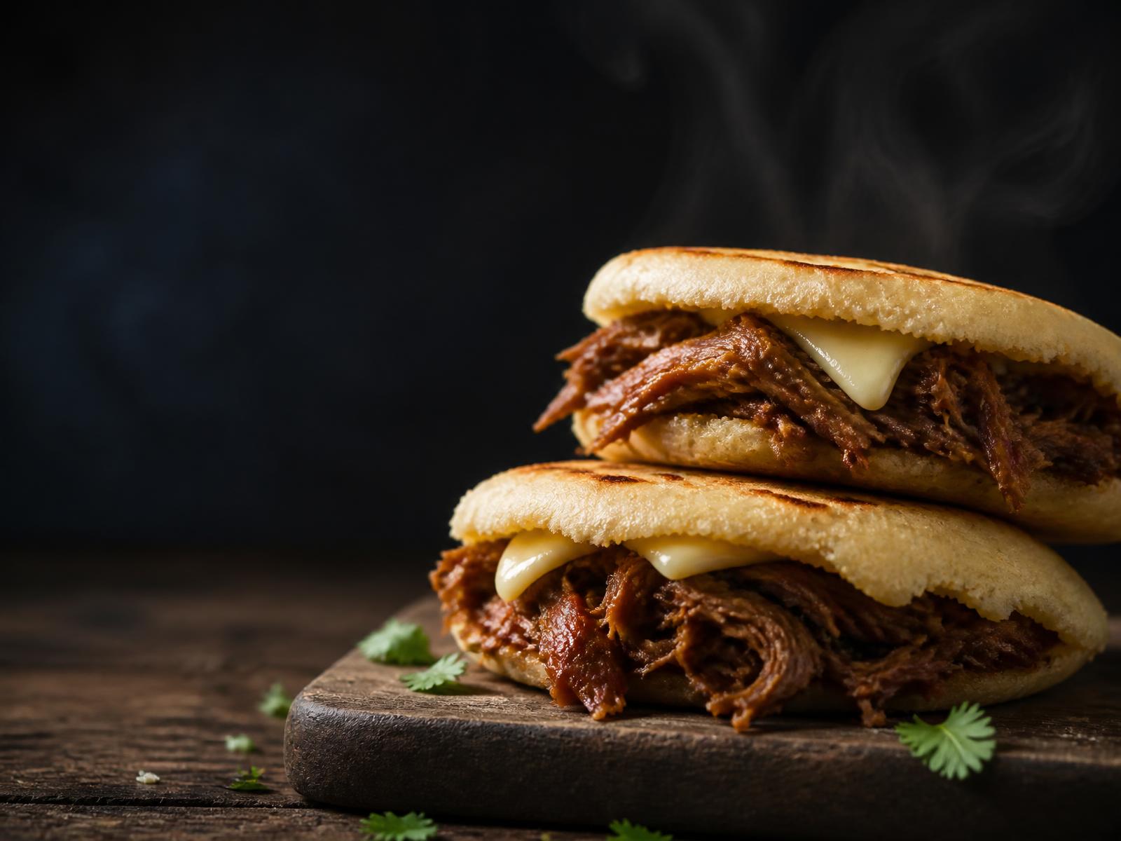 Arepas rellenas de carne mechada y queso